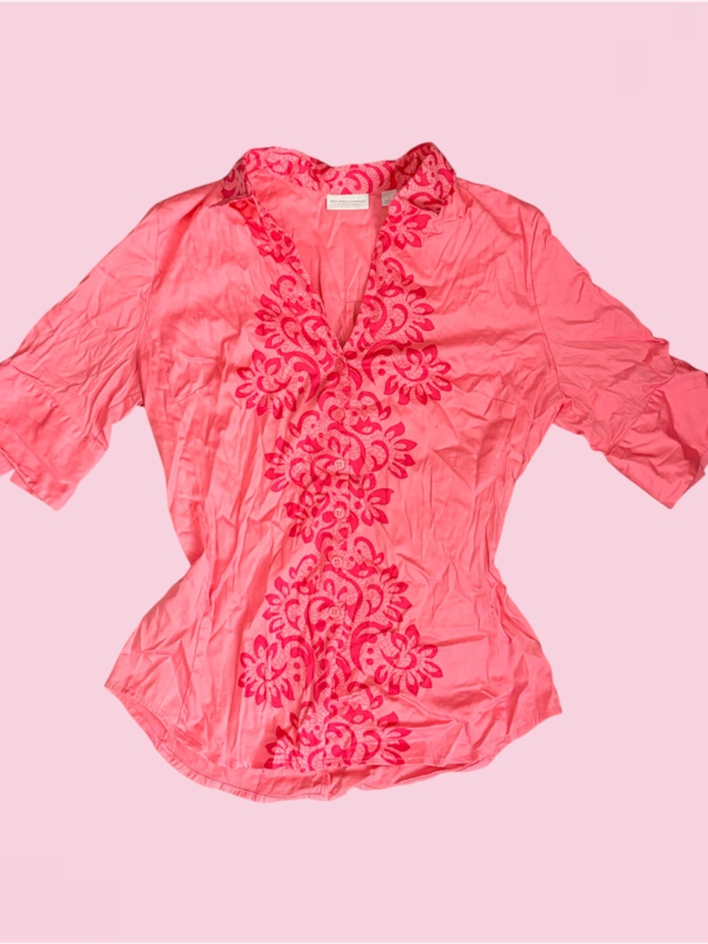 Bright pink button-up blouse from New York & Company- size M
